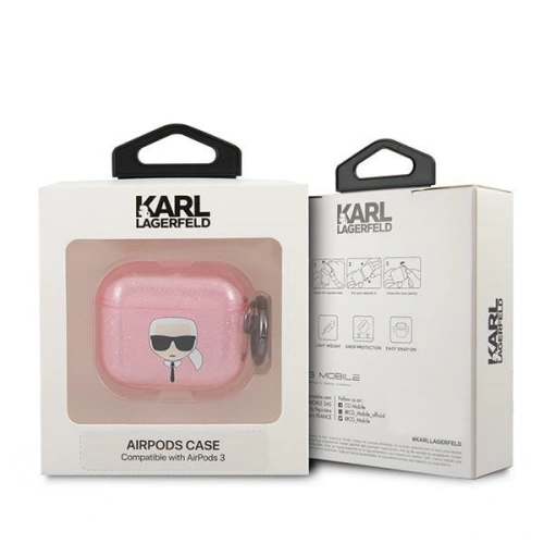 Etui Karl Lagerfeld KLA3UKHGP Apple AirPods 3 cover różowy/pink Glitter Karl`s Head