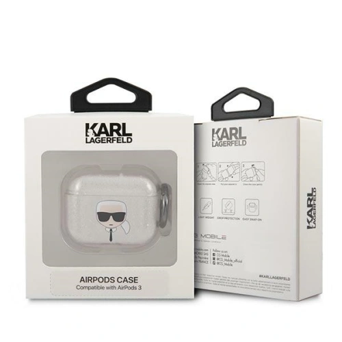 Etui Karl Lagerfeld KLA3UKHGS Apple AirPods 3 cover srebrny/silver Glitter Karl`s Head
