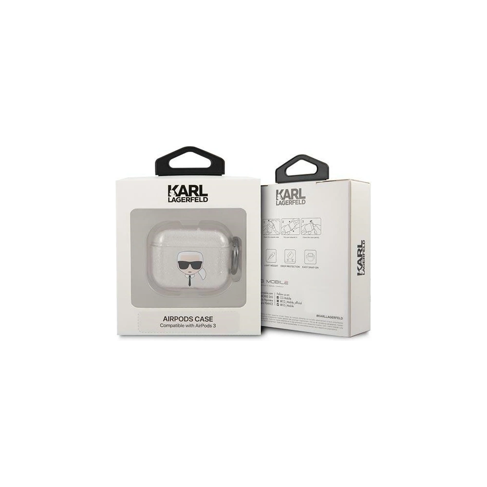 Hurtownia GSM - Etui Karl Lagerfeld KLA3UKHGS Apple AirPods 3 kryt stříbrný/silver Glitter Karlova hlava - KLD753SLV - {ean13} - Hurt