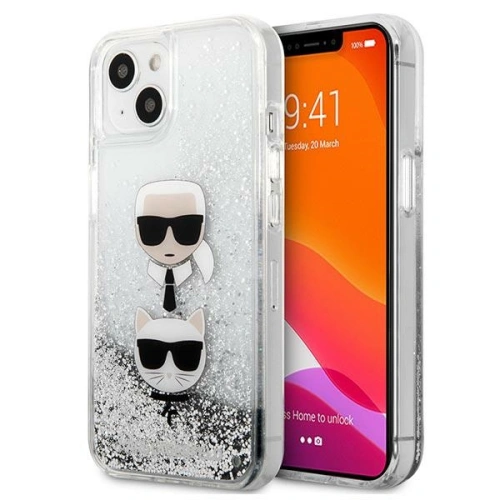 Etui Karl Lagerfeld KLHCP13SKICGLS Apple iPhone 13 mini srebrny/silver hardcase Liquid Glitter Karl&Choupette Head