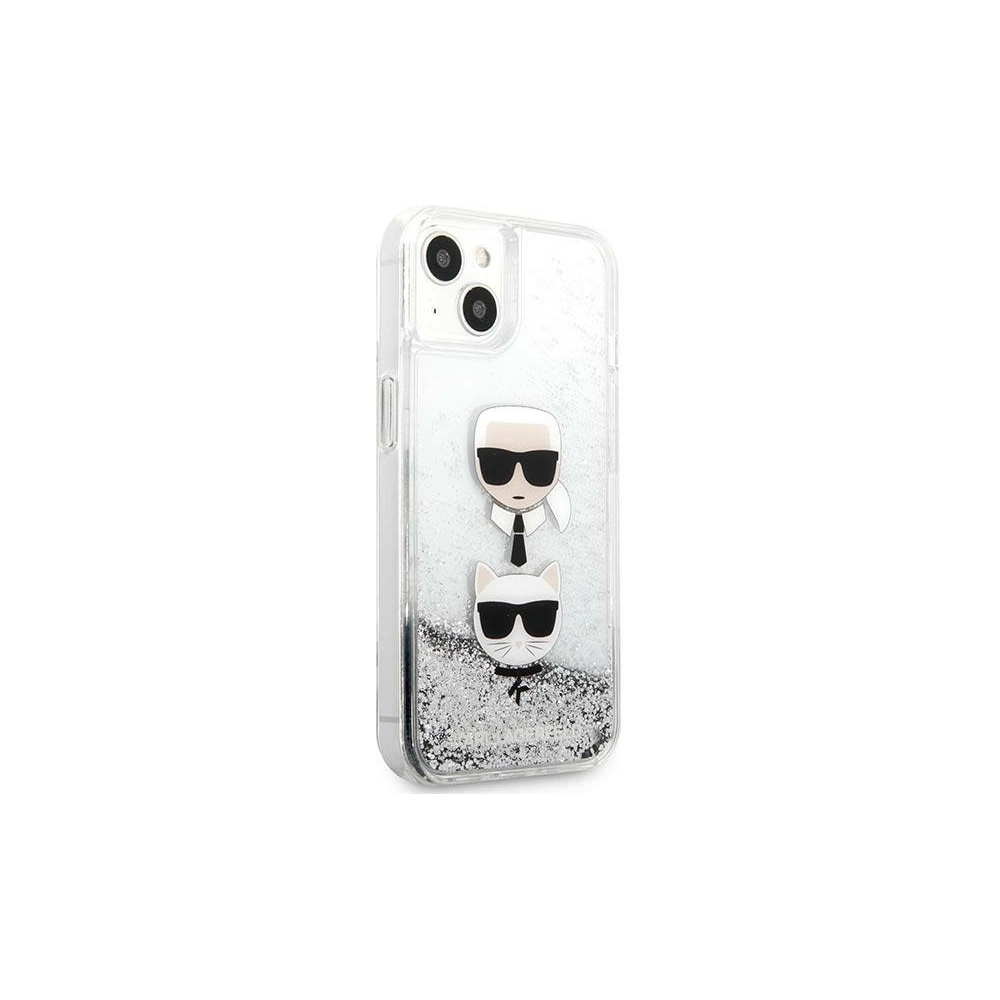 Wholesale Karl Lagerfeld KLHCP13SKICGLS Apple iPhone 13 mini silver hardcase Liquid Glitter Karl&Choupette Head - KLD764SLV - {ean13} - Hurt