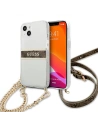 Etui Guess GUHCP13MKC4GBGO Apple iPhone 13 Průhledný tvrdý kryt 4G Hnědý pásek Zlatý řetěz