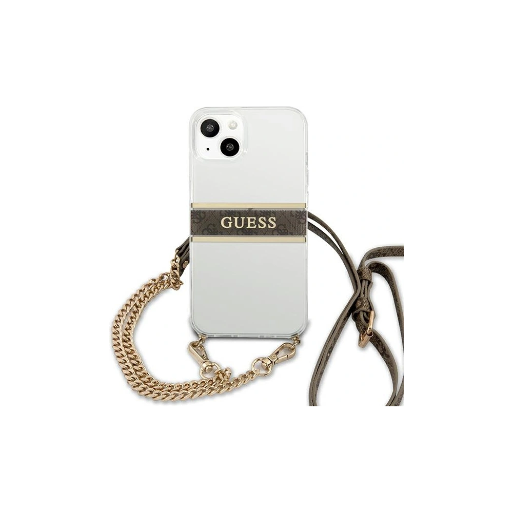Hurtownia GSM - Etui Guess GUHCP13MKC4GBGO Apple iPhone 13 Průhledný tvrdý kryt 4G Hnědý pásek Zlatý řetěz - GUE1419CL - {ean13} - Hurt