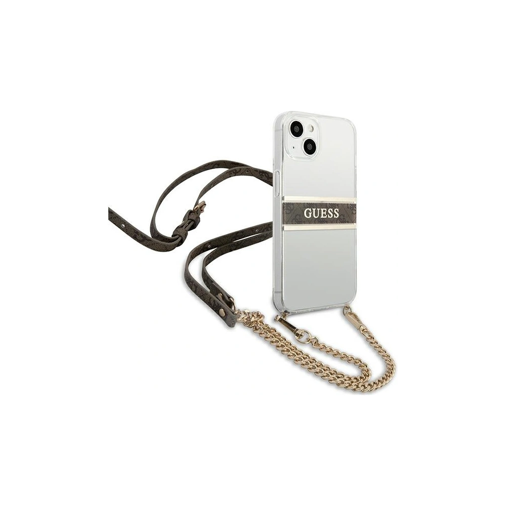 Wholesale Guess GUHCP13MKC4GBGO Apple iPhone 13 Transparent hardcase 4G Brown Strap Gold Chain - GUE1419CL - {ean13} - Hurt