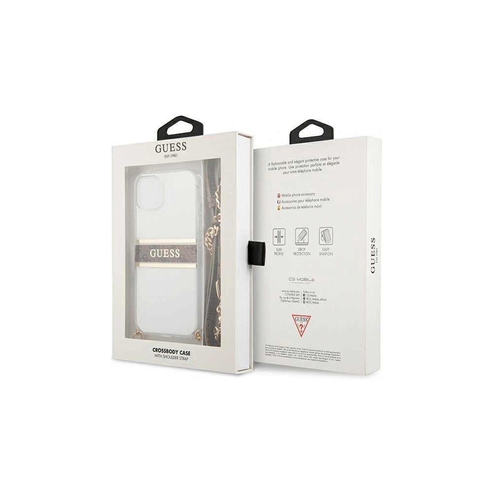Hurtownia GSM - Etui Guess GUHCP13MKC4GBGO Apple iPhone 13 Průhledný tvrdý kryt 4G Hnědý pásek Zlatý řetěz - GUE1419CL - {ean13} - Hurt