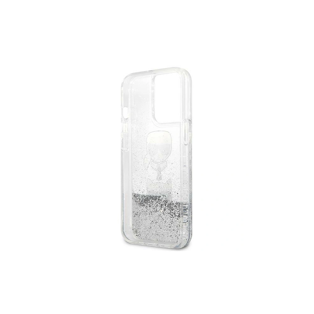 Wholesale Karl Lagerfeld KLHCP13XKICGLS Apple iPhone 13 Pro Max silver hardcase Liquid Glitter Karl&Choupette Head - KLD767SLV - {ean13} - Hurt