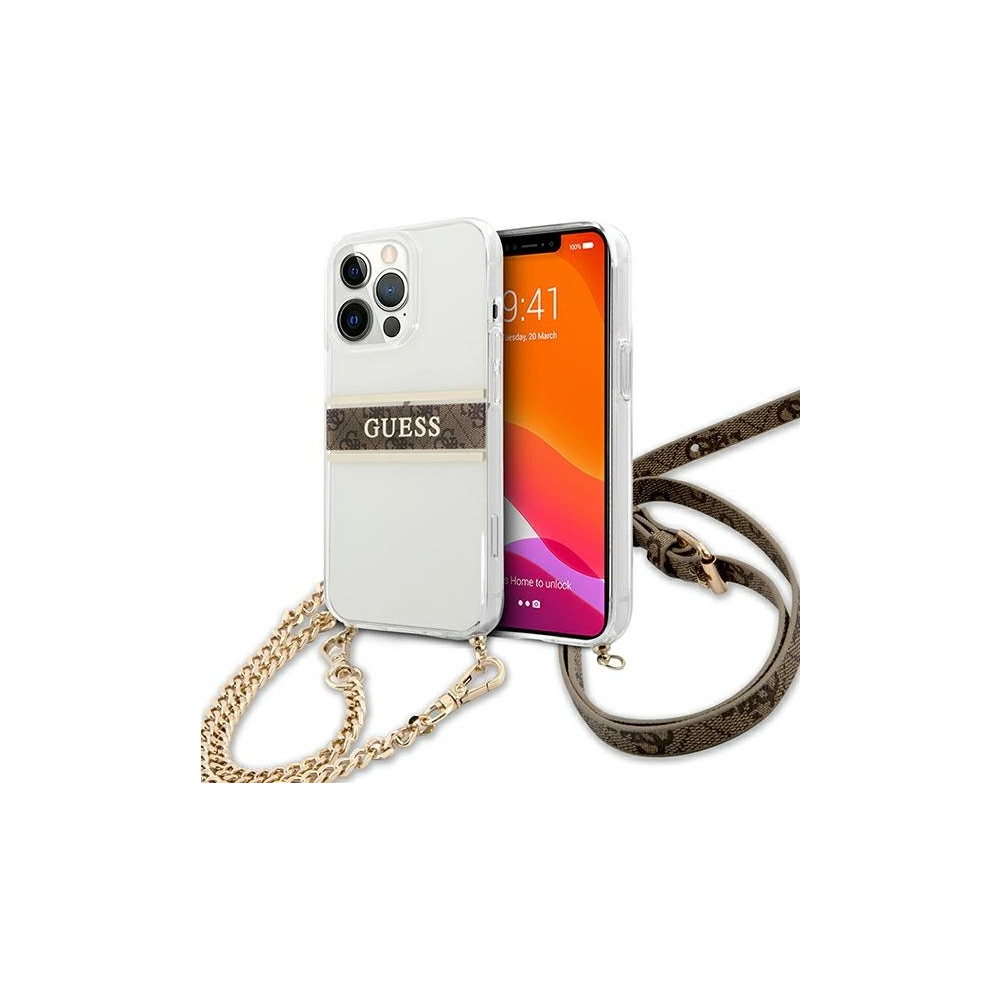 Hurtownia GSM - Etui Guess GUHCP13XKC4GBGO Apple iPhone 13 Pro Max Transparent hardcase 4G Brown Strap Gold Chain - GUE1433CL - {ean13} - Hurt