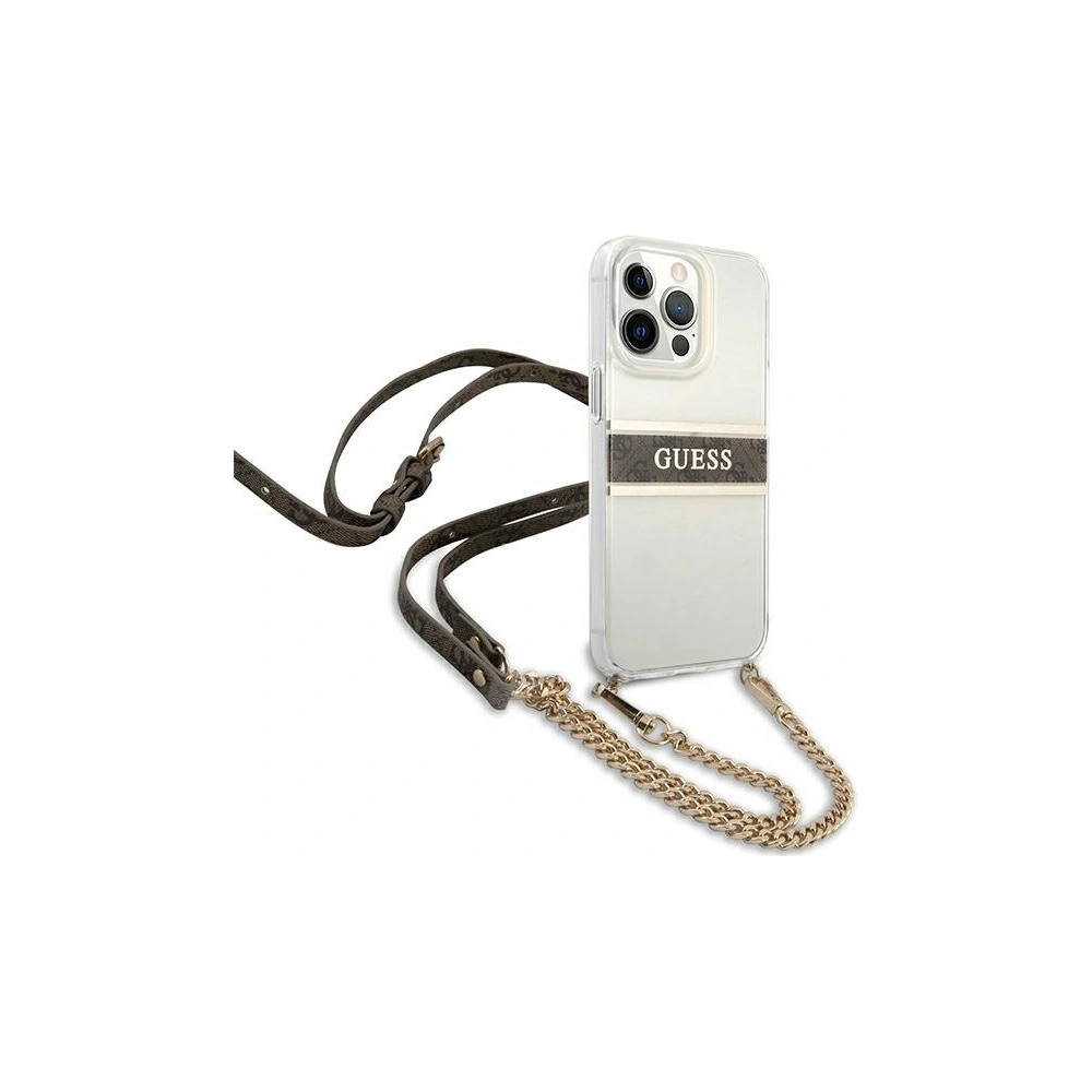 Wholesale Guess GUHCP13XKC4GBGO Apple iPhone 13 Pro Max Transparent hardcase 4G Brown Strap Gold Chain - GUE1433CL - {ean13} - Hurt
