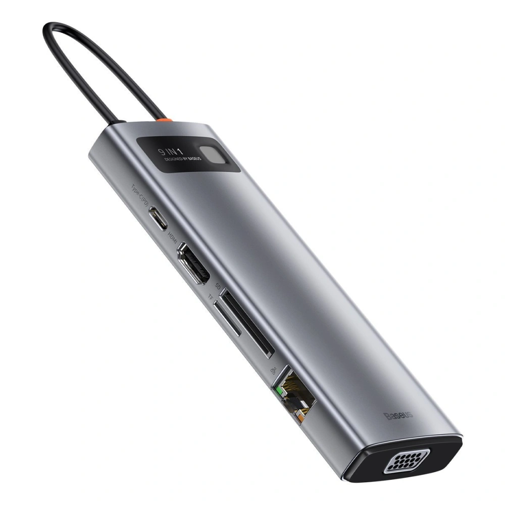 Hurtownia GSM - Hub 9w1 Baseus Metal Gleam Series, USB-C na 3x USB 3.0 + HDMI + USB-C PD + Ethernet RJ45 + microSD/SD + VGA - BSU2899 - {ean13} - Hurt