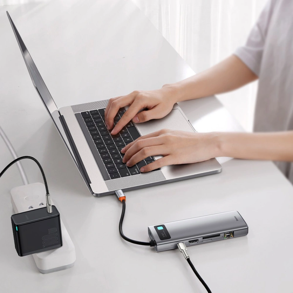 Hurtownia GSM - Hub 9w1 Baseus Metal Gleam Series, USB-C na 3x USB 3.0 + HDMI + USB-C PD + Ethernet RJ45 + microSD/SD + VGA - BSU2899 - {ean13} - Hurt