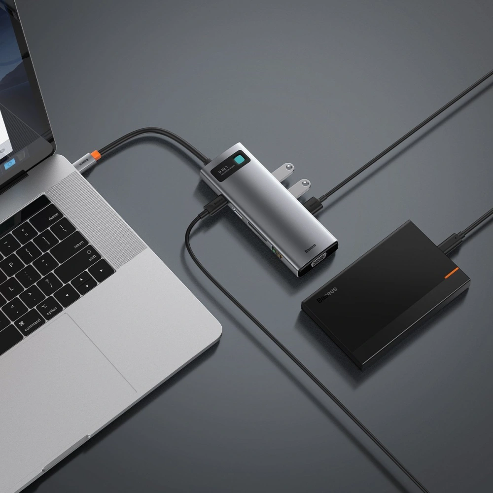 Hurtownia GSM - Hub 9w1 Baseus Metal Gleam Series, USB-C na 3x USB 3.0 + HDMI + USB-C PD + Ethernet RJ45 + microSD/SD + VGA - BSU2899 - {ean13} - Hurt