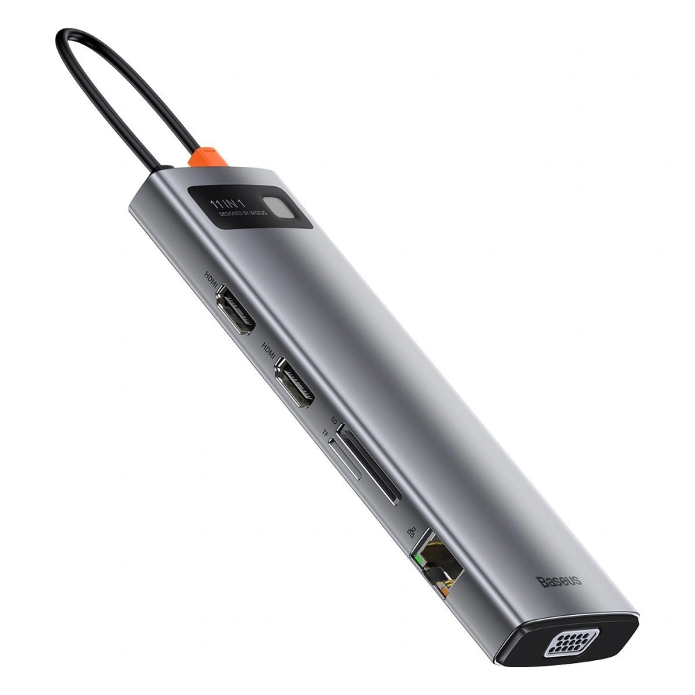 Hurtownia GSM - Hub 11w1 Baseus Metal Gleam Series, USB-C na 3x USB 3.0 + 2x HDMI + USB-C PD + Ethernet RJ45 + microSD/SD + VGA + AUX - BSU2900 - {ean13} - Hurt