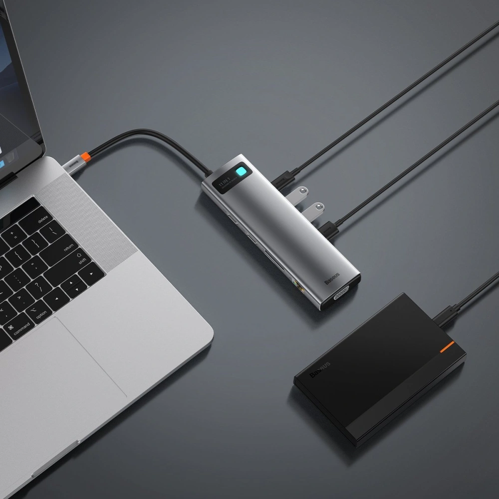 Hurtownia GSM - Hub 11w1 Baseus Metal Gleam Series, USB-C na 3x USB 3.0 + 2x HDMI + USB-C PD + Ethernet RJ45 + microSD/SD + VGA + AUX - BSU2900 - {ean13} - Hurt