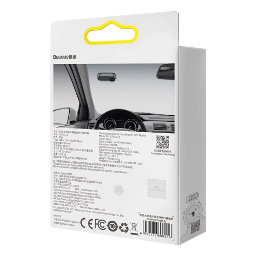 Transmiter FM Baseus Solar Car, Bluetooth 5.0, TF, AUX (czarny)