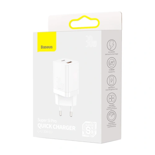 Ładowarka sieciowa Baseus Super Si Pro Quick Charger USB + USB-C 30W (biała)