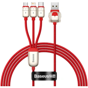 Kabel USB 3w1 Baseus Year of the Tiger, USB do micro USB / USB-C / Lightning, 3.5A, 1.2m (czerwony)