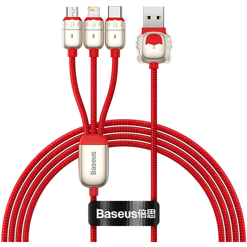 Hurtownia Baseus - 6932172600471 - BSU2912RED - Kabel USB 3w1 Baseus Year of the Tiger, USB do micro USB / USB-C / Lightning, 3.5A, 1.2m (czerwony) - B2B homescreen