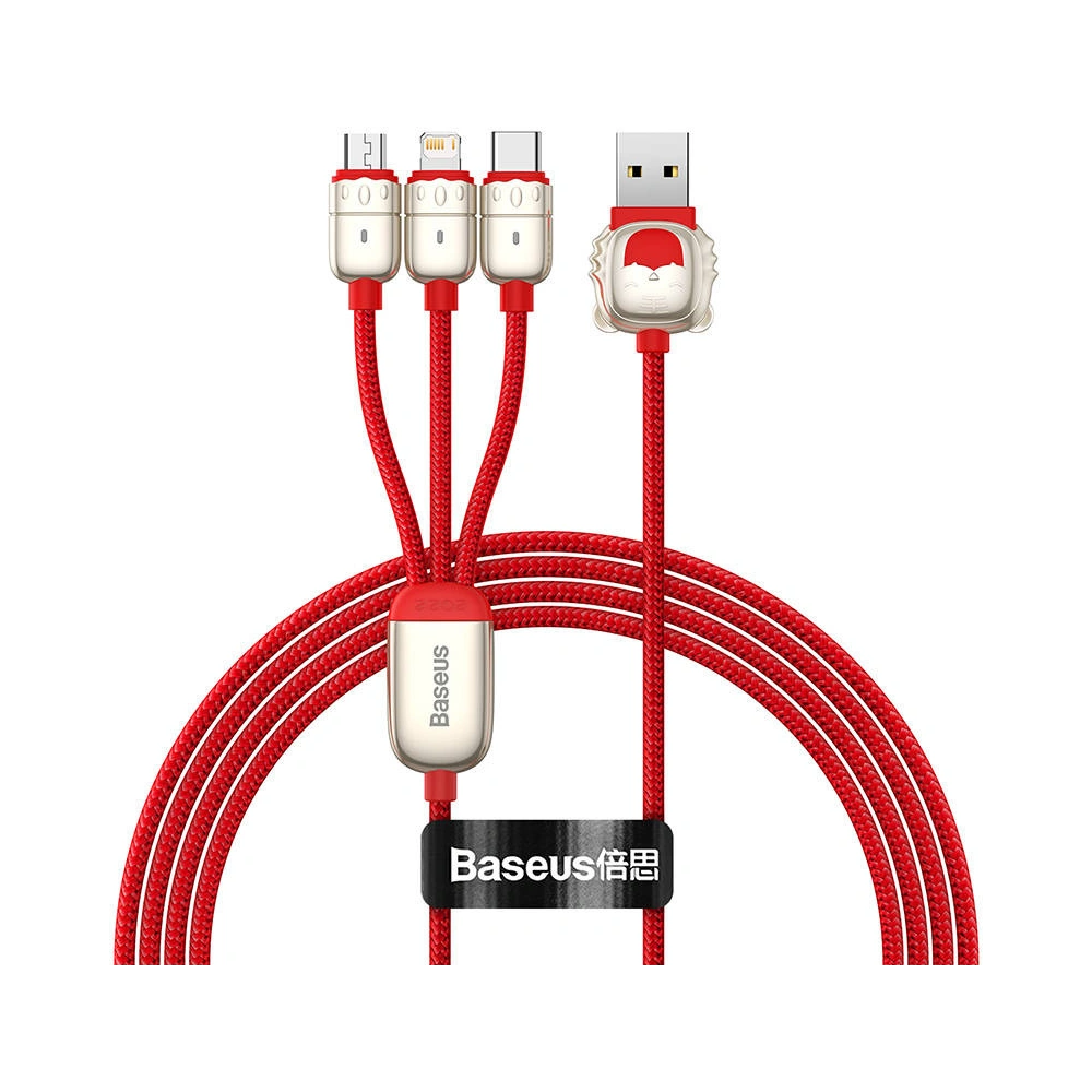 Hurtownia GSM - Kabel USB 3w1 Baseus Rok tygra, USB do micro USB / USB-C / Lightning, 3.5A, 1.2m (červený) - BSU2912RED - {ean13} - Hurt