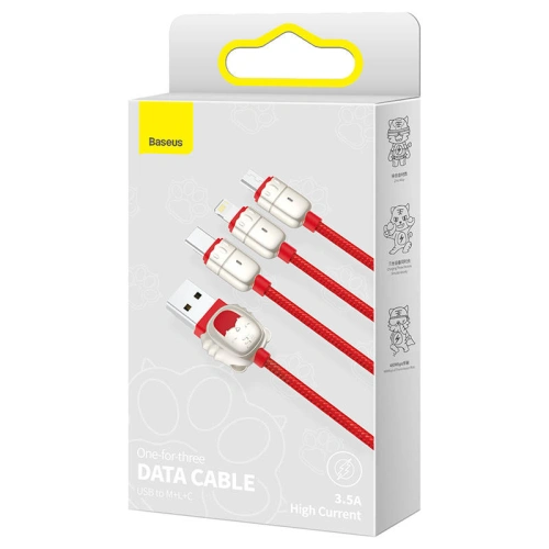Kabel USB 3w1 Baseus Year of the Tiger, USB do micro USB / USB-C / Lightning, 3.5A, 1.2m (czerwony)
