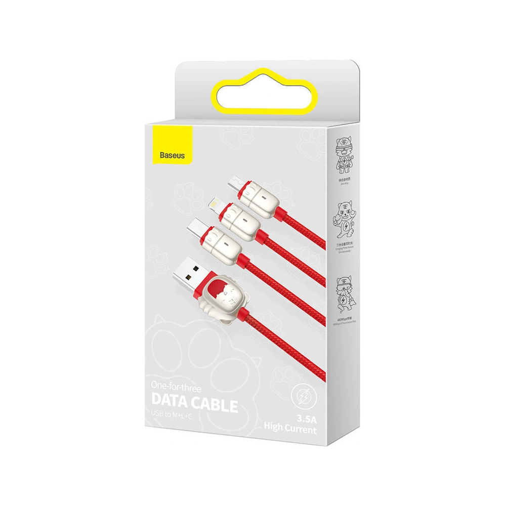 Hurtownia GSM - Kabel USB 3w1 Baseus Rok tygra, USB do micro USB / USB-C / Lightning, 3.5A, 1.2m (červený) - BSU2912RED - {ean13} - Hurt