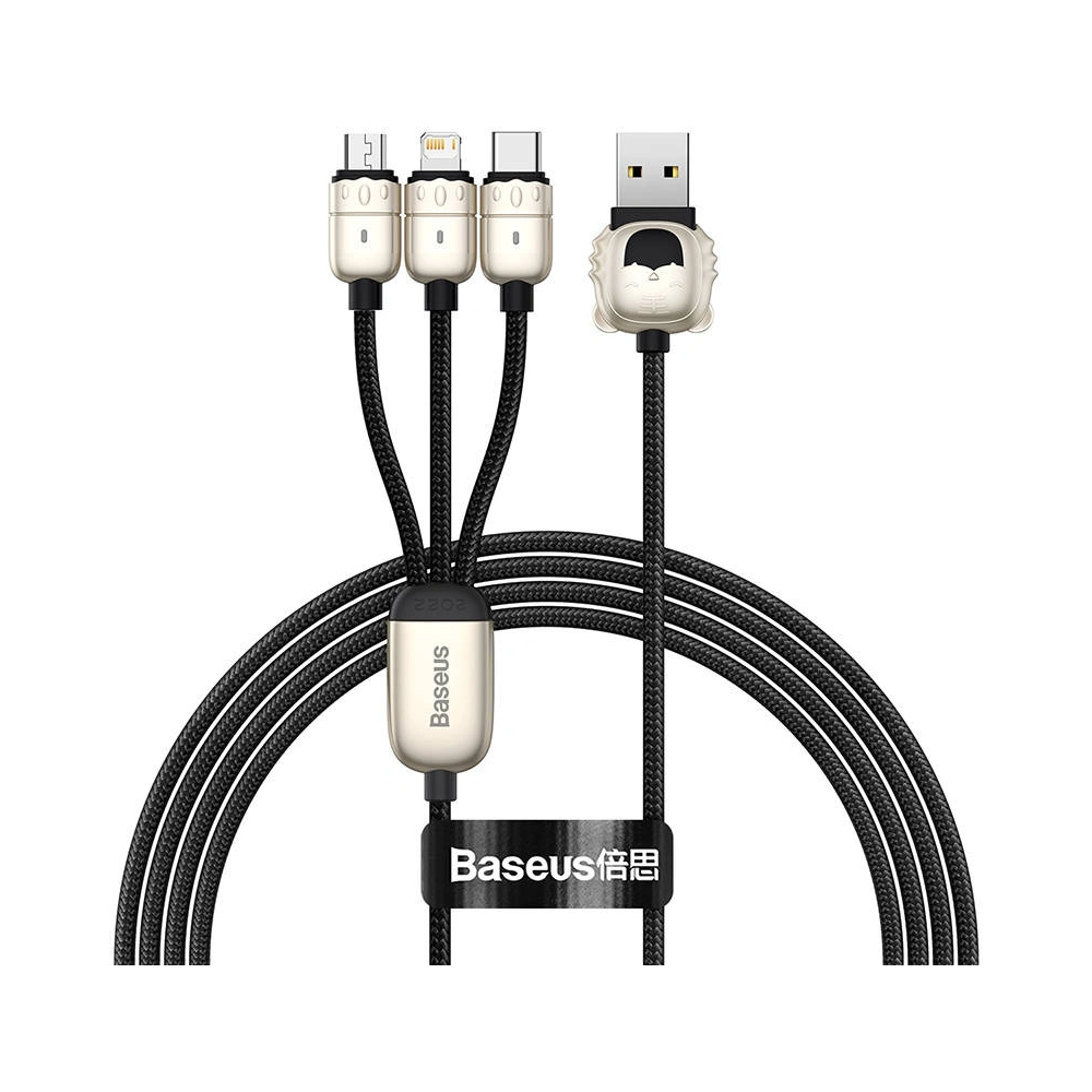 Hurtownia GSM - Kabel USB 3w1 Baseus Rok tygra, USB na micro USB / USB-C / Lightning, 3.5A, 1.2m (černý) - BSU2913BLK - {ean13} - Hurt