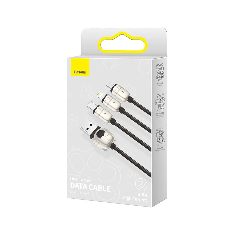 Hurtownia GSM - Kabel USB 3w1 Baseus Rok tygra, USB na micro USB / USB-C / Lightning, 3.5A, 1.2m (černý) - BSU2913BLK - {ean13} - Hurt