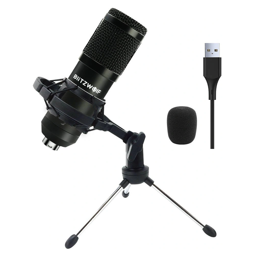 Hurtownia GSM - Mikrofon studijní / kondenzátorový USB BlitzWolf BW-CM, stojan, pop filtr - BLZ409 - {ean13} - Hurt