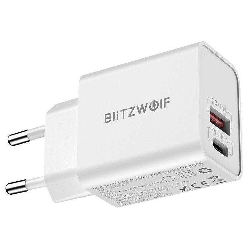 BlitzWolf Distributor - 5907489606998 - BLZ414WHT - Wall Charger Blitzwolf BW-S20, USB, USB-C, 20W (white) - B2B homescreen
