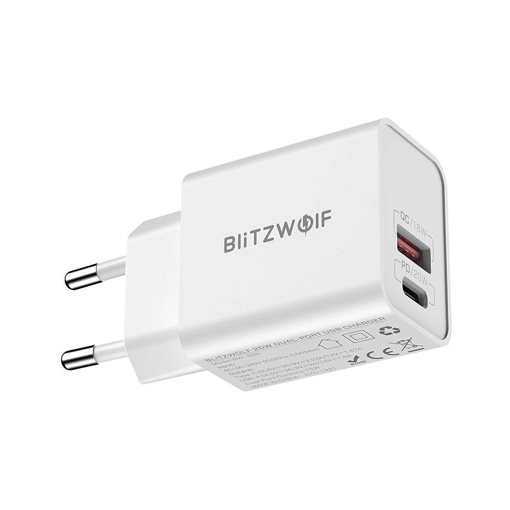 Hurtownia GSM - Síťová nabíječka Blitzwolf BW-S20, USB, USB-C, 20W (bílá) - BLZ414WHT - {ean13} - Hurt