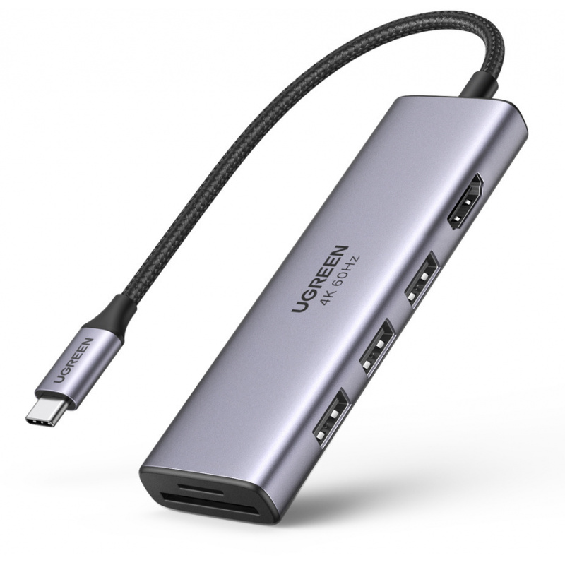 Ugreen Distributor - 6957303863839 - UGR1078GRY - UGREEN CM511 5-in-1 Adapter USB-C Hub to 3x USB3.0 + HDMI + TF / SD (Gray) - B2B homescreen