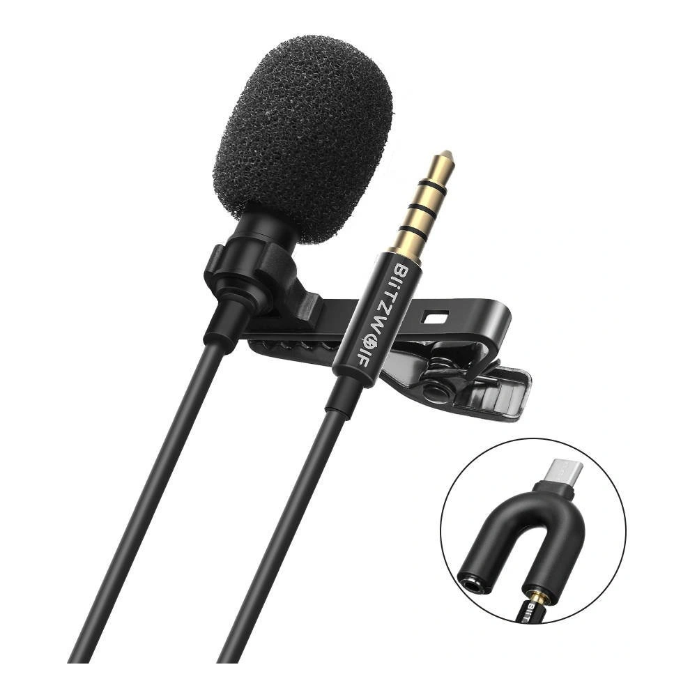 Hurtownia GSM - Mikrofón s kravatou Blitzwolf BW-CM1 s klipom, AUX, USB-C, 1,5m - BLZ415 - {ean13} - Hurt