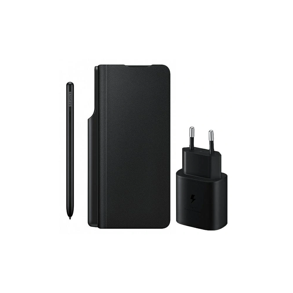 Hurtownia GSM - Etui Samsung Galaxy Z Fold 3 EF-FF92KKBEGEE černé/black Leather Flip Cover + S Pen + síťová nabíječka 25W - SMG525BLK - {ean13} - Hurt