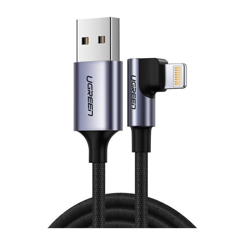 Ugreen Distributor - 6957303865215 - UGR1085BLK - UGREEN US299 USB to Lightning angled cable, MFi, 1m (black) - B2B homescreen