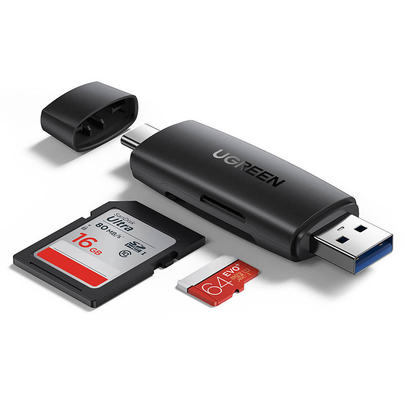 Hurtownia Ugreen - 6957303881918 - UGR1108BLK - Adapter USB + USB-C UGREEN CM304 czytnik kart SD + microSD (czarny) - B2B homescreen