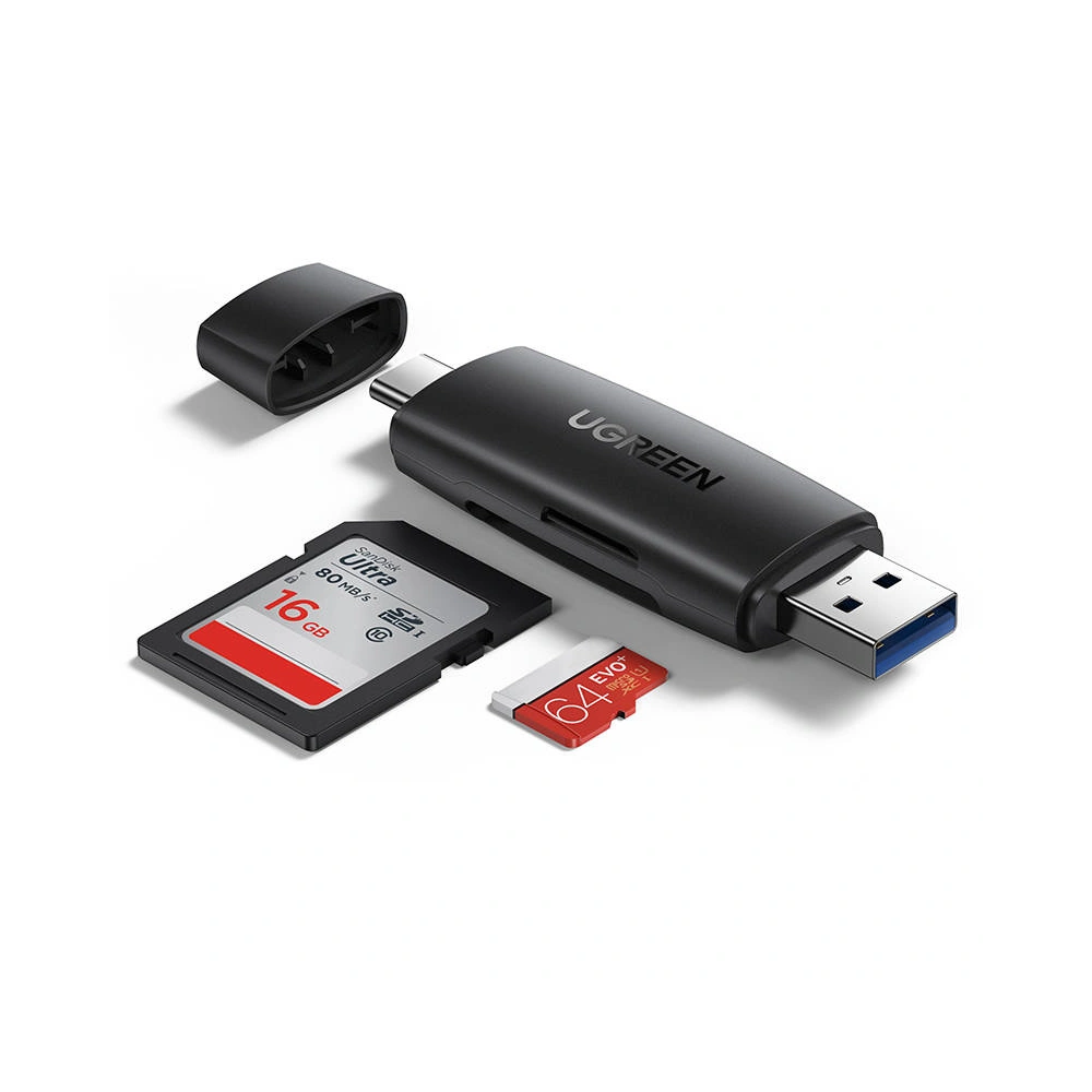 Hurtownia GSM - Adaptér USB + USB-C UGREEN CM304 čtečka karet SD + microSD (černý) - UGR1108BLK - {ean13} - Hurt