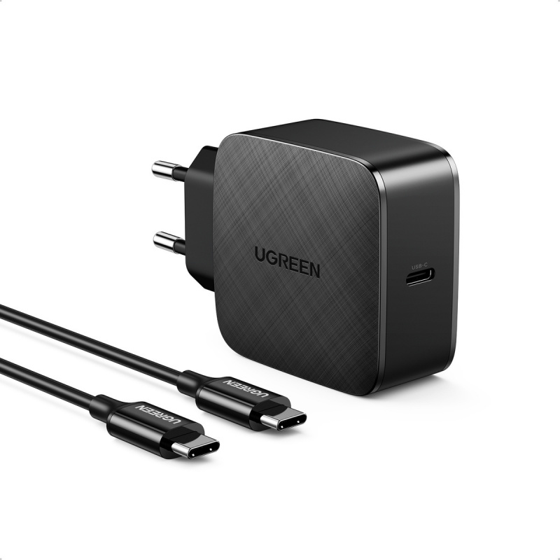 Ugreen Distributor - 6957303841561 - UGR1112BLK - Wall charger UGREEN CD217, 65W, USB-C (black) + USB-C to USB-C cable, 2m (black) - B2B homescreen