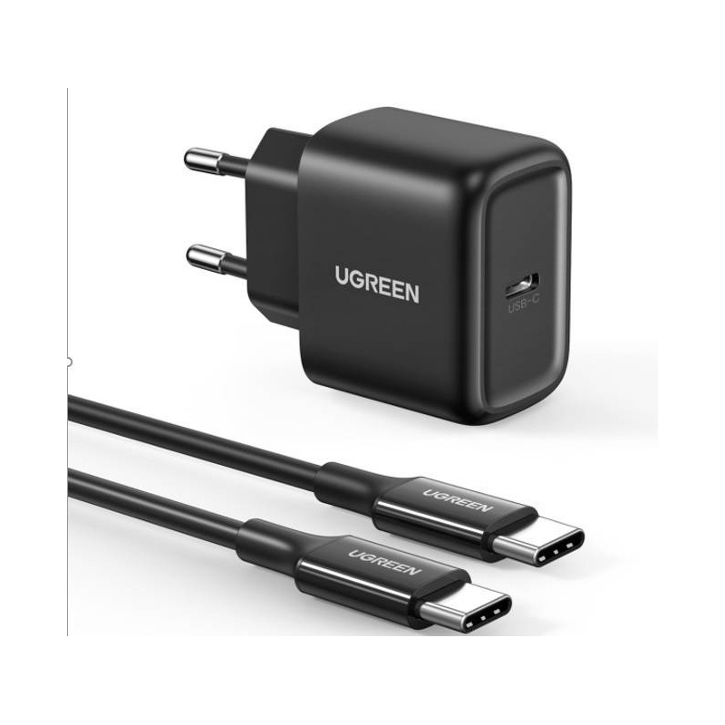 Ugreen Distributor - 6957303855810 - UGR1116BLK - Wall charger UGREEN CD250, 25W, USB-C (black) + USB-C to USB-C cable, 2m (black) - B2B homescreen