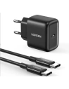 Wall charger UGREEN CD250, 25W, USB-C (black) + USB-C to USB-C cable, 2m (black)