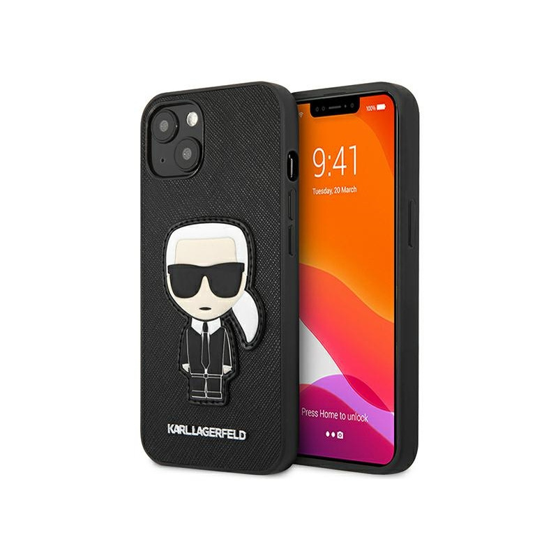 Karl Lagerfeld Distributor - 3666339028183 - KLD773BLK - Karl Lagerfeld KLHCP13MOKPK Apple iPhone 13 black hardcase Saffiano Ikonik Karl`s Patch - B2B homescreen