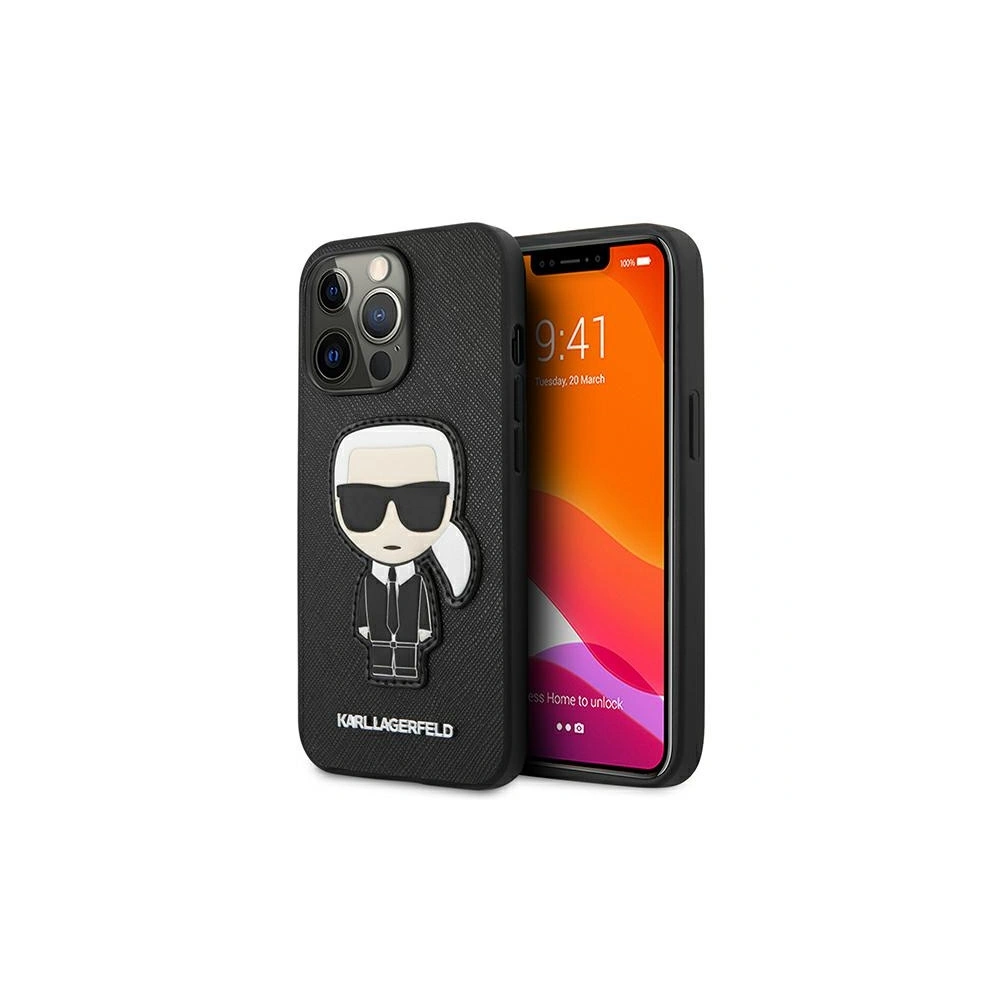 Wholesale Karl Lagerfeld KLHCP13XOKPK Apple iPhone 13 Pro Max black hardcase Saffiano Ikonik Karl`s Patch - KLD775BLK - {ean13} - Hurt