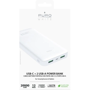 Hurtownia GSM - Powerbank PURO White Fast Charger Power Bank 20000 mAh, 2xUSB-A + 1xUSB-C (biały) - PUR520WHT - {ean13} - Hurt