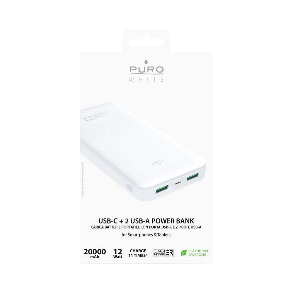 Hurtownia GSM - Powerbank PURO White Fast Charger Power Bank 20000 mAh, 2xUSB-A + 1xUSB-C (bílý) - PUR520WHT - {ean13} - Hurt
