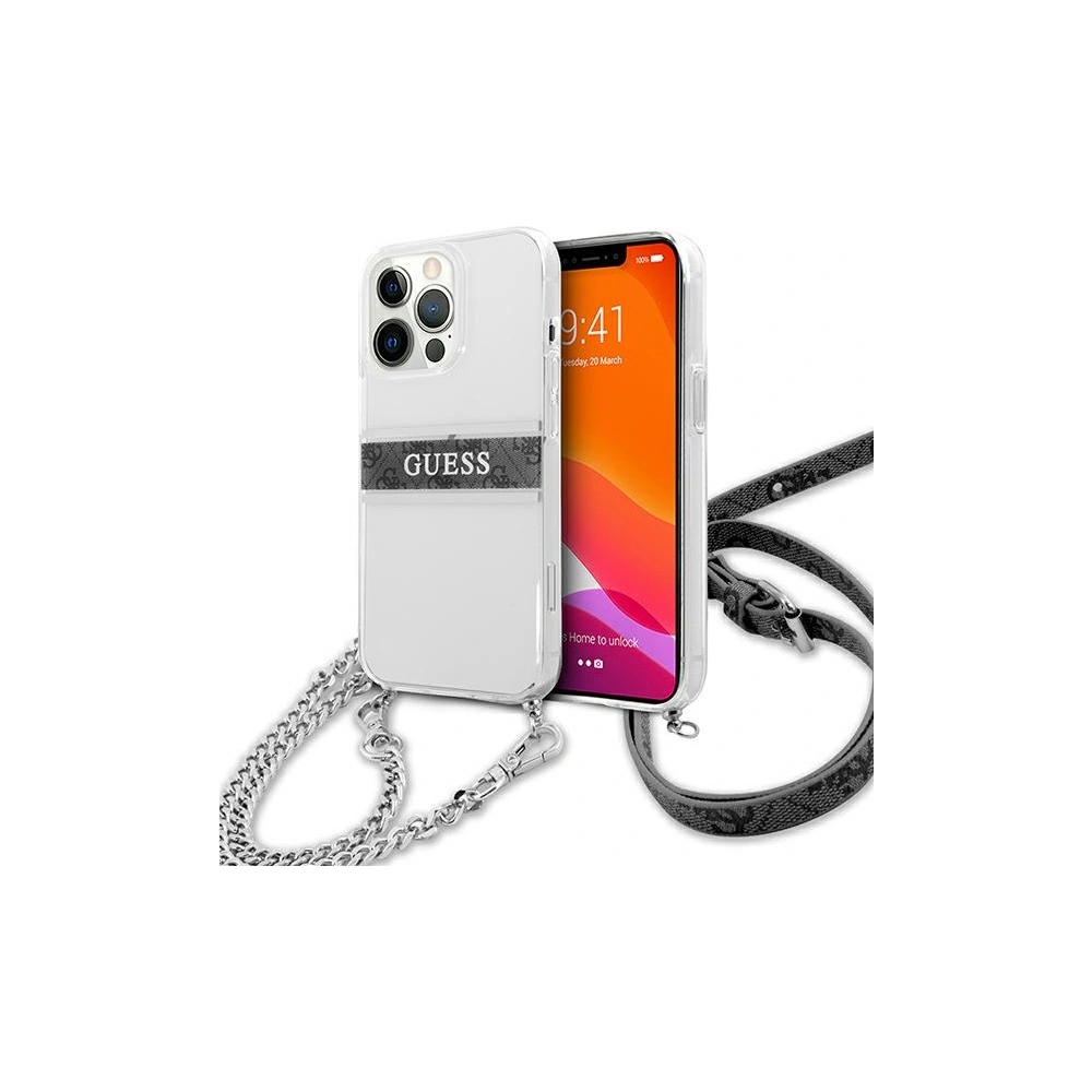 Hurtownia GSM - Etui Guess GUHCP13LKC4GBSI Apple iPhone 13 Pro Transparent hardcase 4G Grey Strap Silver Chain - GUE1478CL - {ean13} - Hurt