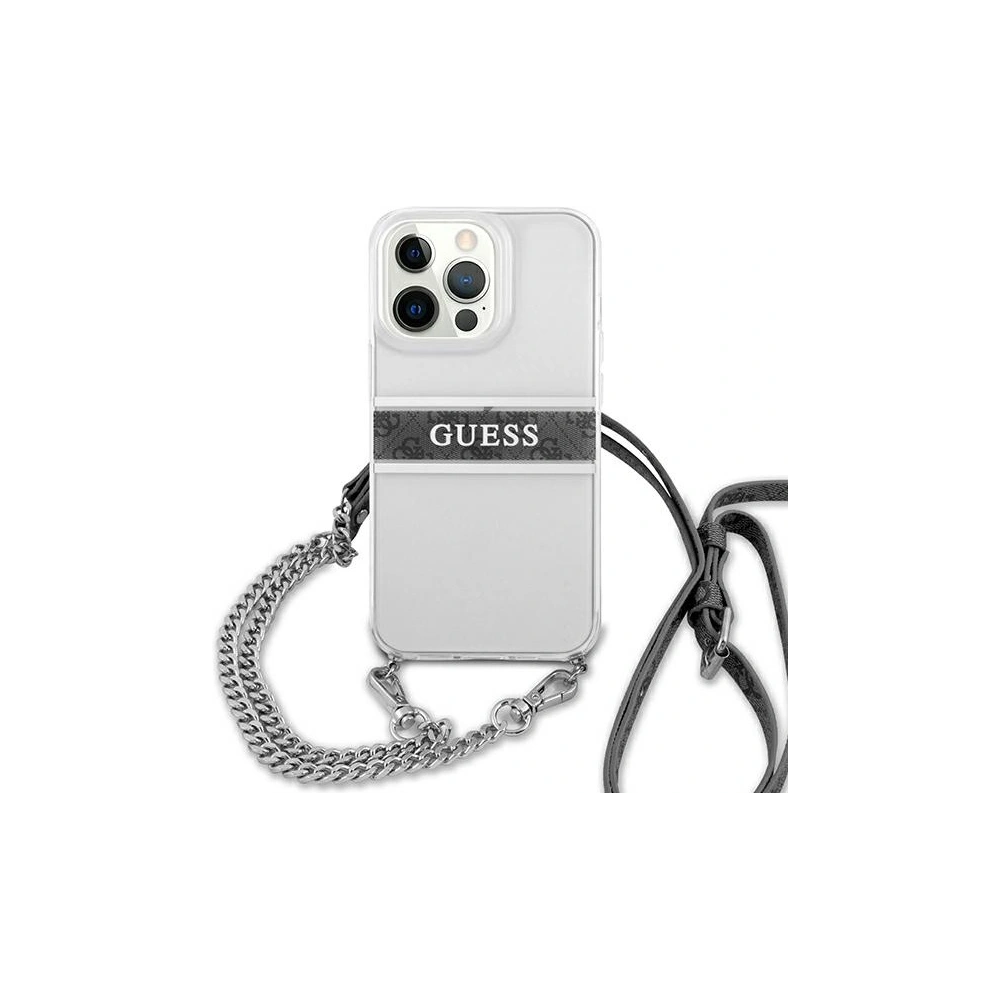 Hurtownia GSM - Etui Guess GUHCP13LKC4GBSI Apple iPhone 13 Pro Transparent hardcase 4G Grey Strap Silver Chain - GUE1478CL - {ean13} - Hurt