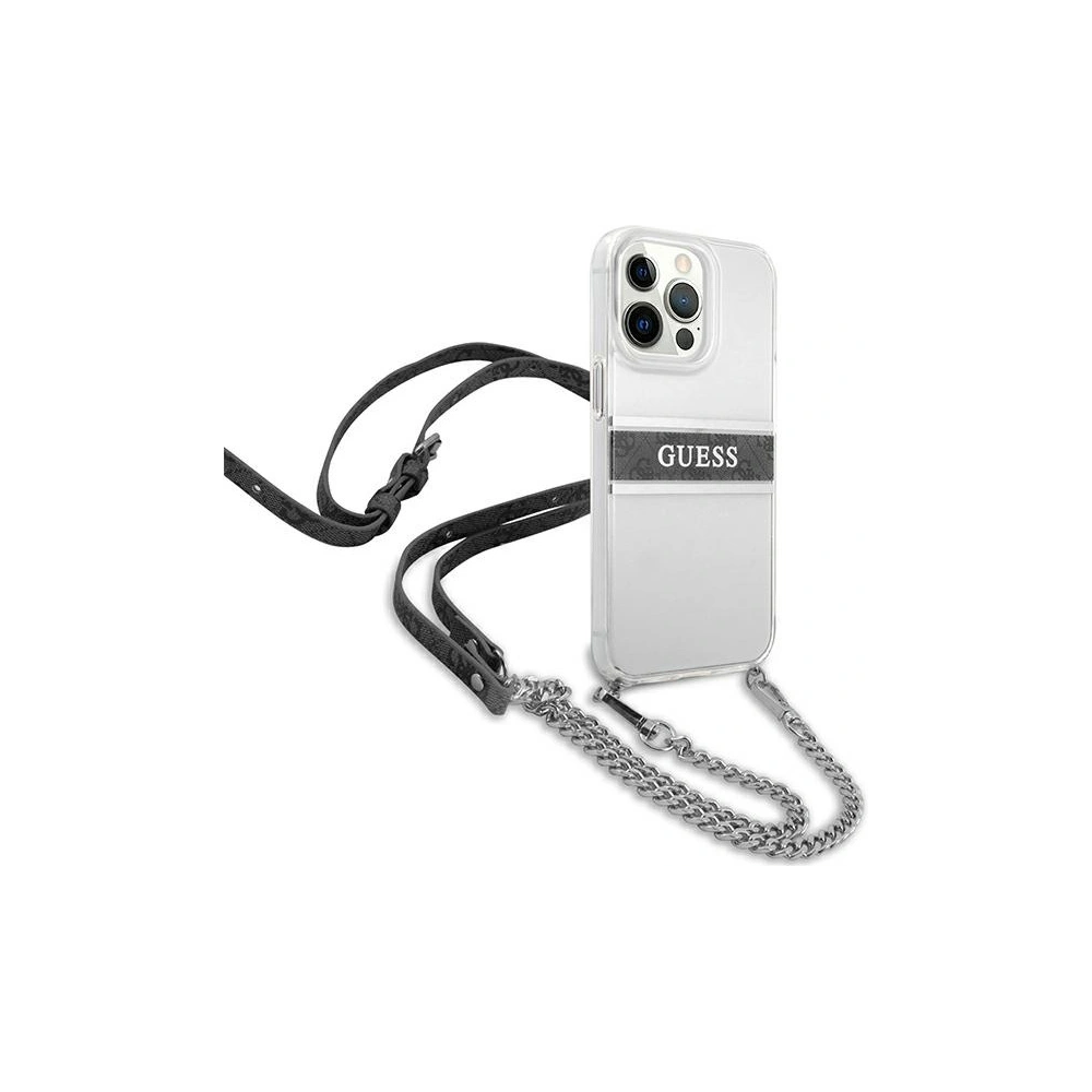 Hurtownia GSM - Etui Guess GUHCP13LKC4GBSI Apple iPhone 13 Pro Transparent hardcase 4G Grey Strap Silver Chain - GUE1478CL - {ean13} - Hurt