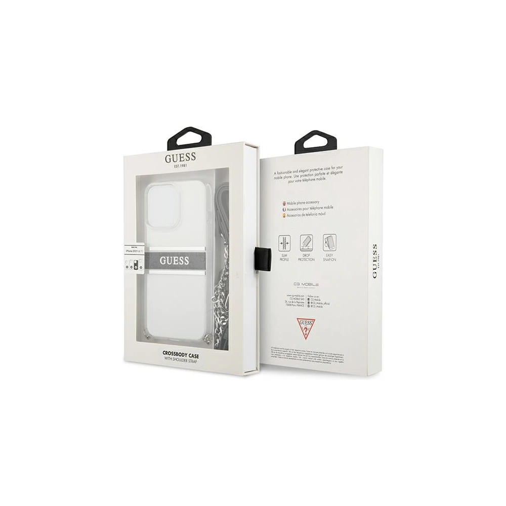 Hurtownia GSM - Etui Guess GUHCP13LKC4GBSI Apple iPhone 13 Pro Transparent hardcase 4G Grey Strap Silver Chain - GUE1478CL - {ean13} - Hurt
