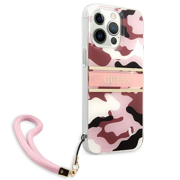 Kryt Guess GUHCP13LKCABPI Apple iPhone 13 Pro pink hardcase Camo Strap Collection