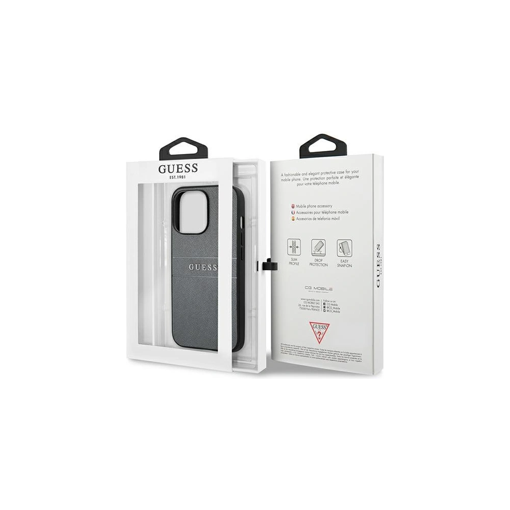 Wholesale Guess GUHCP13LPSASBGR Apple iPhone 13 Pro grey Saffiano Strap - GUE1483GRY - {ean13} - Hurt