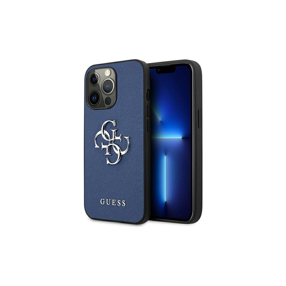 Etui Guess GUHCP13LSA4GSBL Apple iPhone 13 Pro niebieski/blue hardcase Saffiano 4G Metal Logo