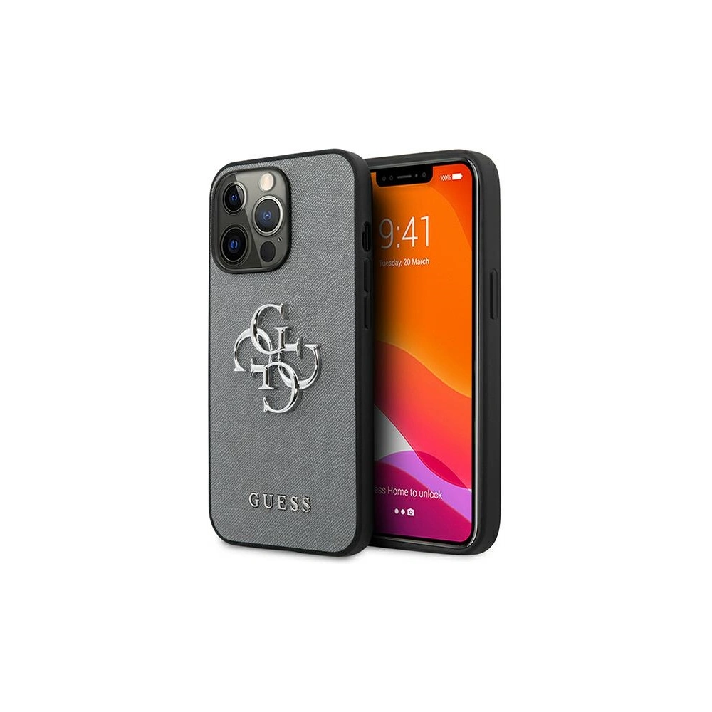 Etui Guess GUHCP13LSA4GSGR Apple iPhone 13 Pro szary/grey hardcase Saffiano 4G Metal Logo